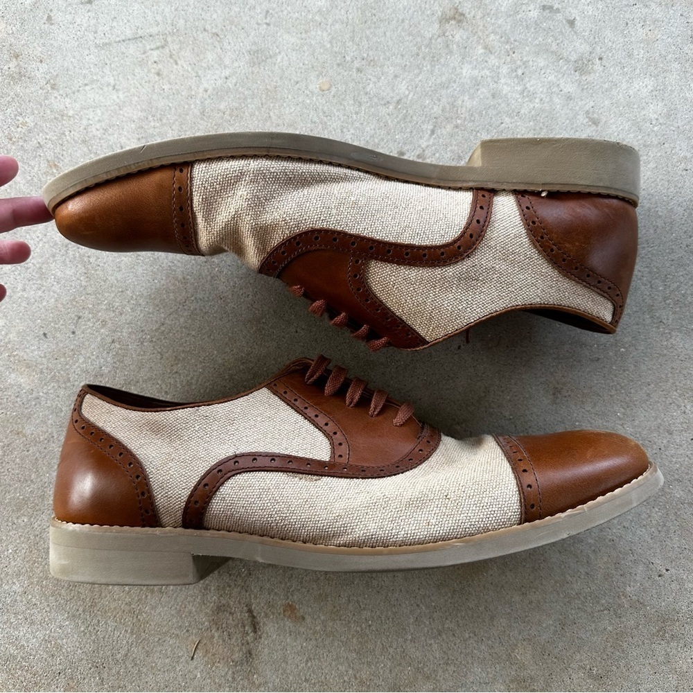 Johnston & Murphy Ellington Cap Toe Tan Gatsby Linen Oxfords Men’s Size 12 M - Picture 11 of 14
